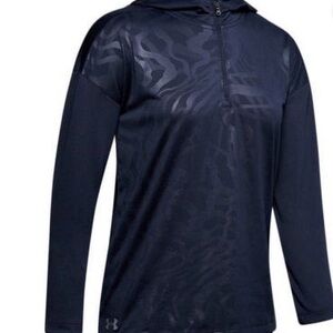Under Armour Navy Patterned Long Sleeve Lightweight Gym Shirt with Hood Sz M‎